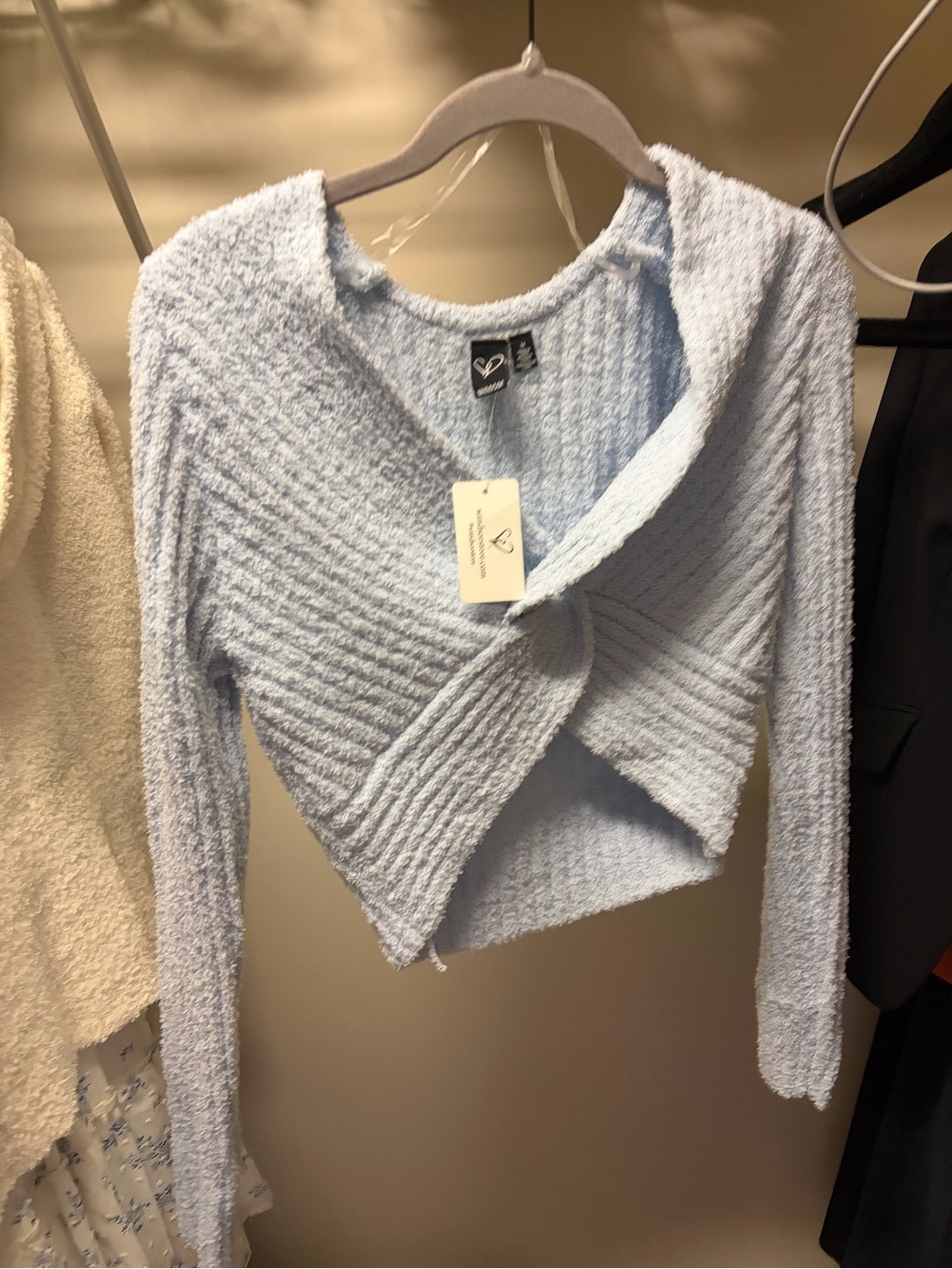 Windsor Light Blue Twist-Front Cropped Cardigan